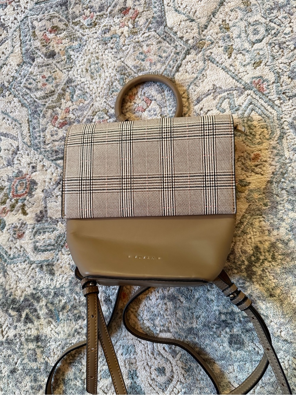 Susen Handmade Taupe Plaid Backpack Bag